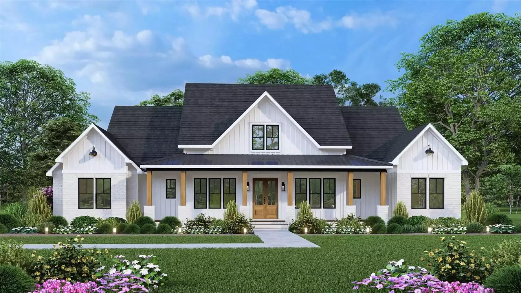 4 Bed, 3 Bath, 5264ft, Modern Farmhouse, Contemporary , 1.5 Story, Single Family House Plan
